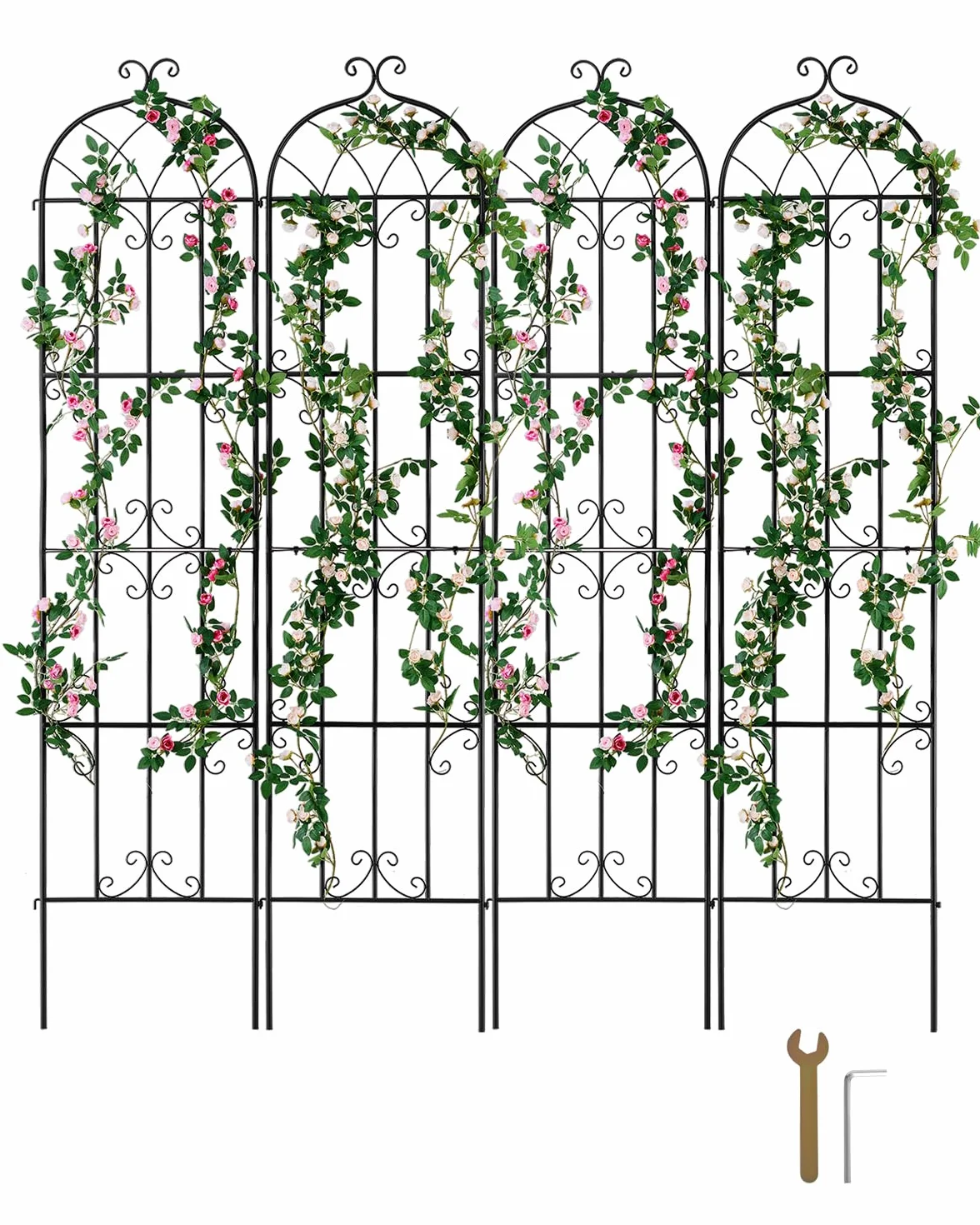 VEVOR Traliccio da Giardino Rampicanti per Piante Fiori in Metallo Antiruggine, Supporto per Traliccio per Rose Rampicanti Esterno, Traliccio Decorativo per Clematide Alta Cortili 51 x 220 cm 4 Pezzi