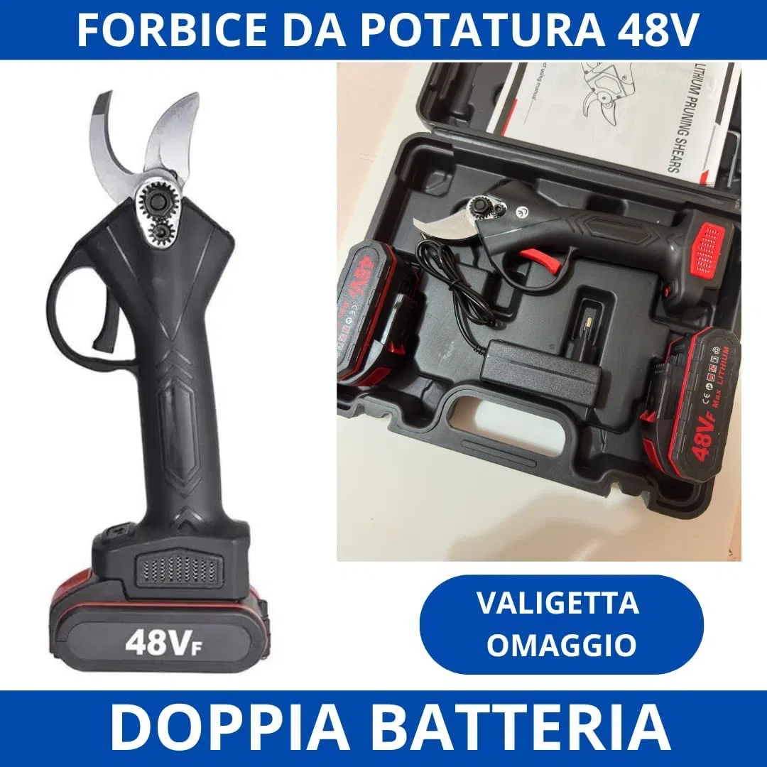 Forbici Potatura con 2 Batterie da 48V Trincia Rami Professionale Cesoie Elettriche Forbice da Giardino Alberi da Frutta Cordless Senza Fili Arbusti, verde blu
