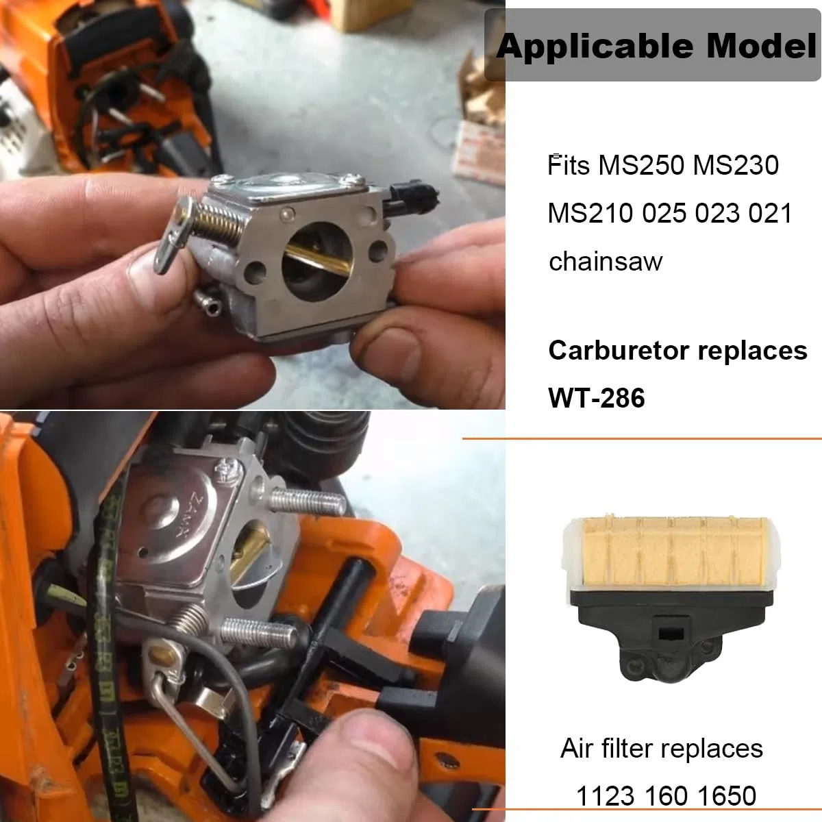 ZAMDOE Carburatore per Stihl MS210 MS230 MS250 021 023 025 Motosega, sostituisce WT-286 1123-120-0605 con Candela Bobina di accensione Filtro Aria