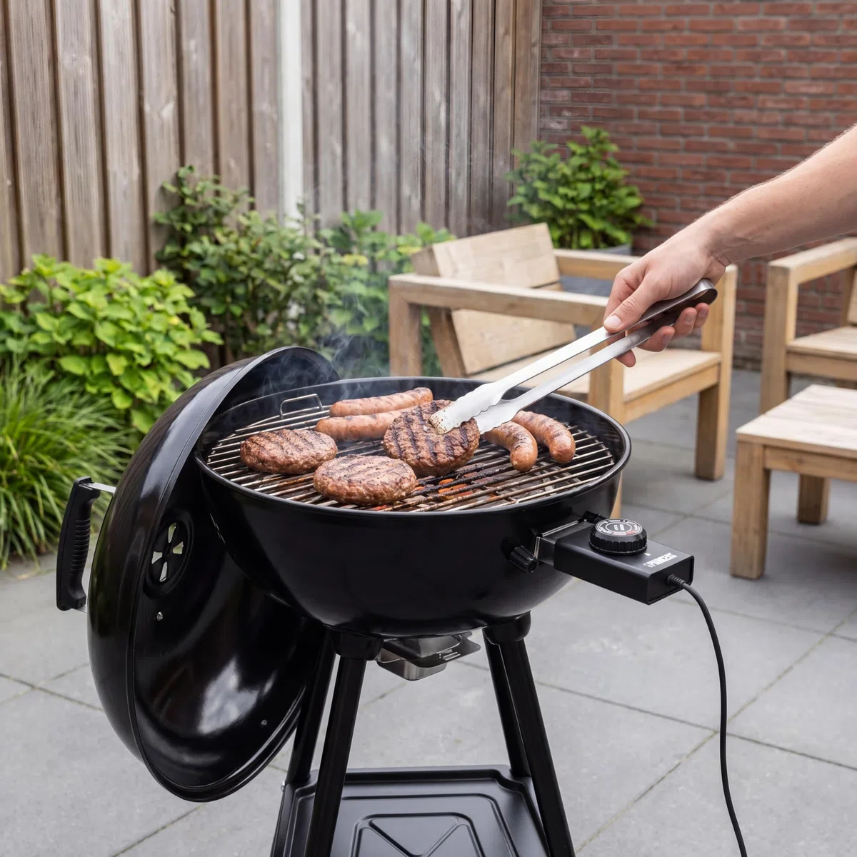 Princess Barbecue Kettle Ibrido, Elettrico e a Carbone, 2000 W, Termostato Regolabile, Termometro Integrato e Griglia Smaltata, 01.112270.01.001