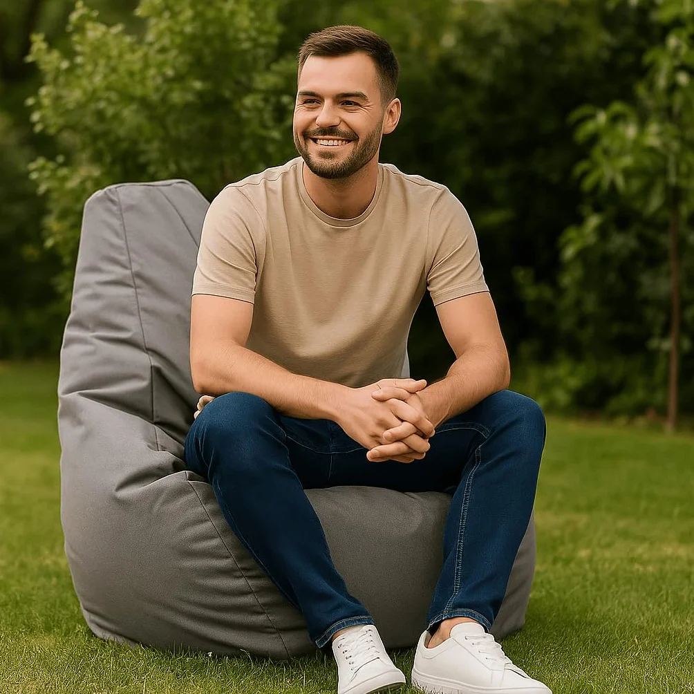 Pouf per esterni e interni, con imbottitura ecologica, cuscino da pavimento, 225 l, grigio