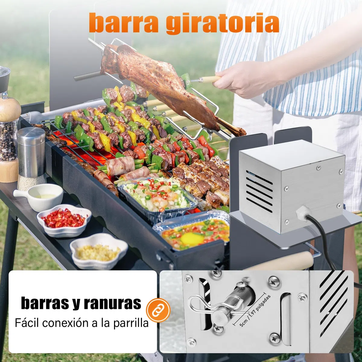 Motore per barbecue in acciaio inox pesante con 25 W di potenza per barbecue per maialino, arrosto e spiedino, motore per girarrosto di alta qualità, sistema di azionamento durevole e