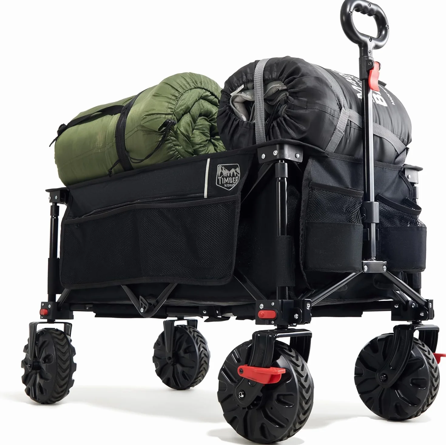 TIMBER RIDGE Carrello Spiaggia Ruote Grandi con Freno Carrello Pieghevole Trasporto Braccioli Regolabili e Tasche Laterali per Rimorchio Giardino Campeggio all'aperto Ogni Tipo di Terreno