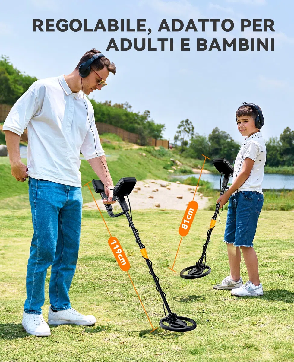 SUNPOW Metal Detector Professionale per Adulti e Bambini Metal Detector Kit Impermeabile per Oro con Display LCD Grande, 4 modalità, Bobina IP68 da 20 cm, Alta Precisione e Stabilità – MD13