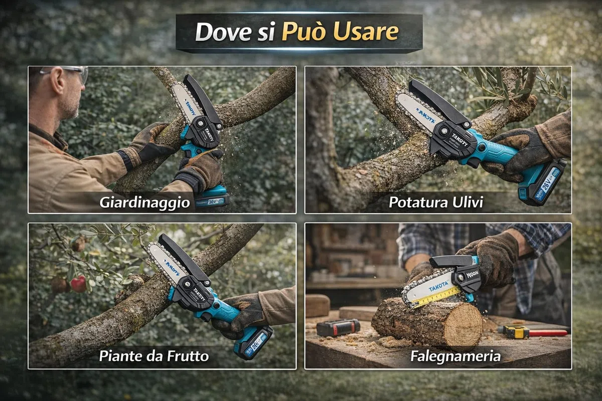 Mini Motosega a Batteria 4 Pollici per Potatura, Motosega Elettrica Portatile con 2 Batterie 26V 2.0Ah, Sega a Catena Compatta per Taglio Rami, Giardino e Alberi, Leggera e Facile da Usare