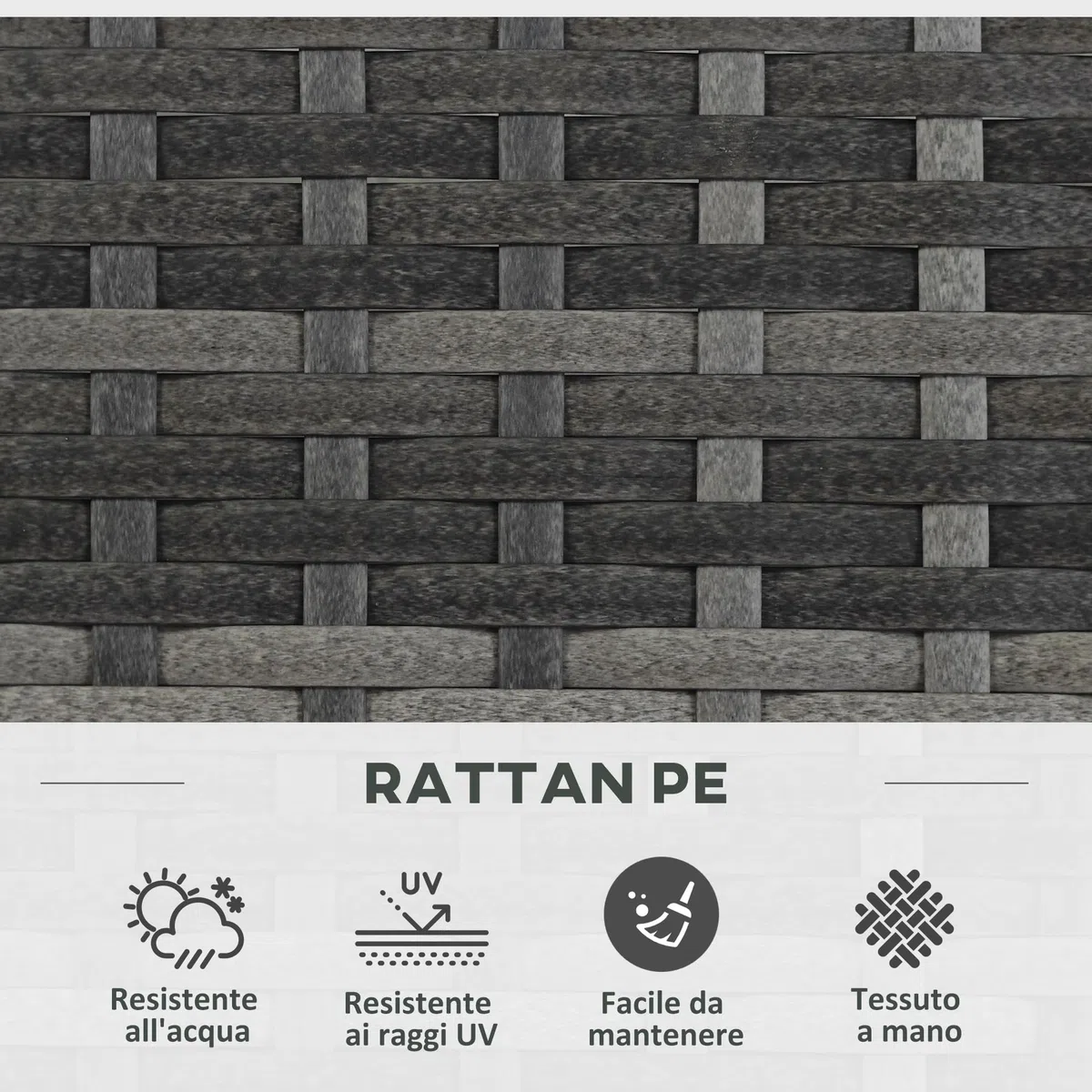 Outsunny Fioriera per Piante con Grigliato per Rampicanti, Aiuola Rialzata con 3 Vasi Interni, Struttura in Acciaio e Rattan PE, 84x30x107cm, Grigio