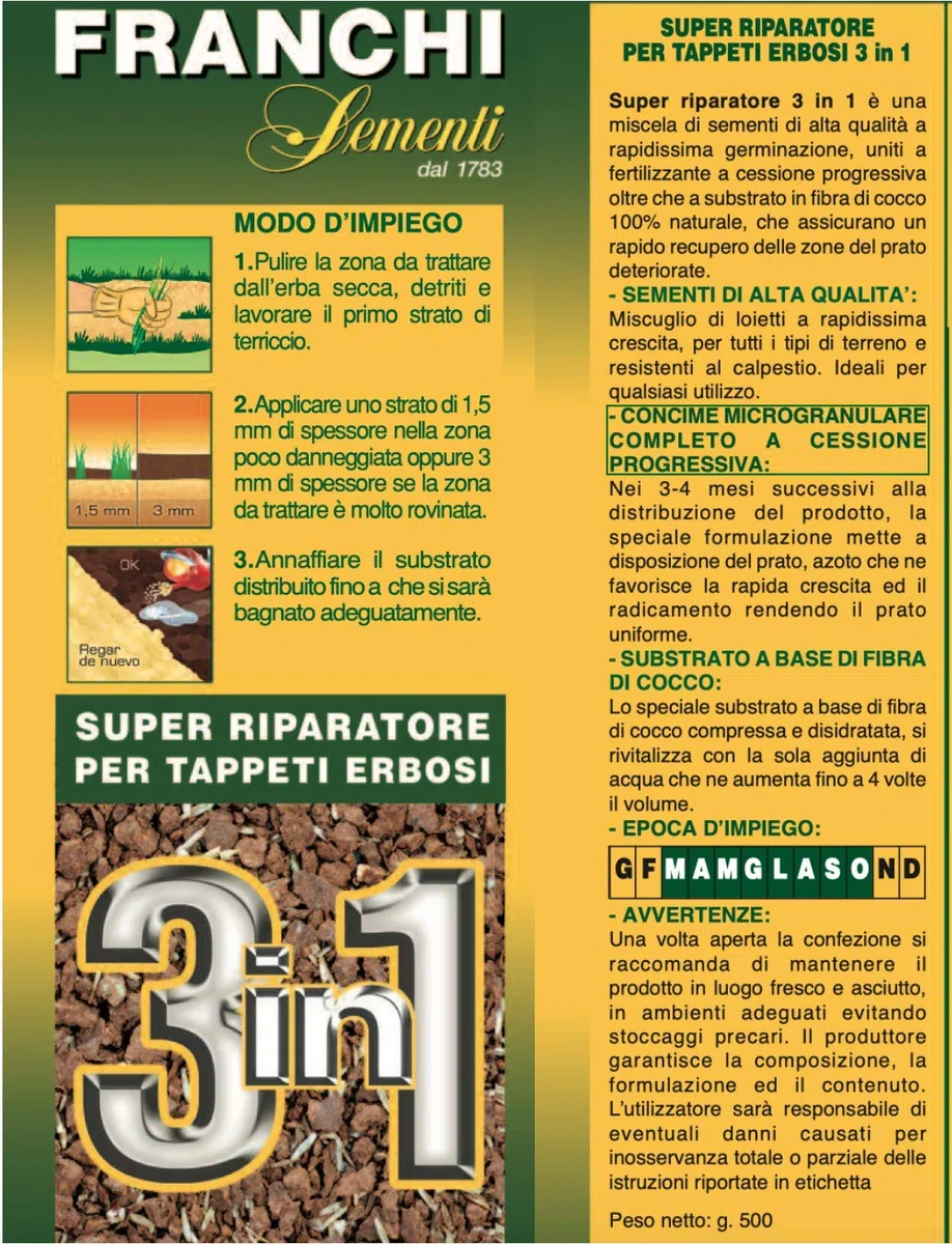Riparatore Prato 3in1 - Sermenti Prato per Risemina con Concime e Terriccio per Rapida Ricrescita