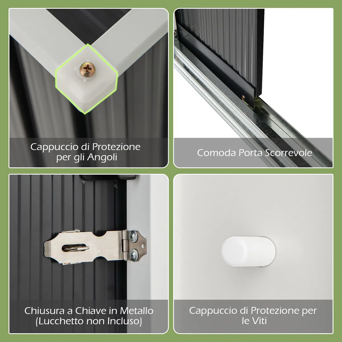 COSTWAY Capanno per Attrezzi da Giardino in Metallo, Casetta Porta Attrezzi in Acciaio con Porta Scorrevole Sistema di Blocco, Casetta per Stoccaggio per Prato e Cortile, 163 x 86 x 181 cm, Grigio