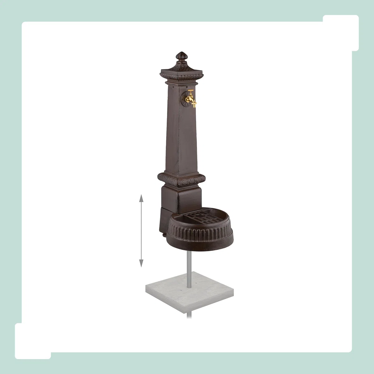 Relaxdays Fontana da Giardino in Stile Antico, Fontanella a Colonna con Rubinetto e Vaschetta, 100x44,5x38 cm, Marrone