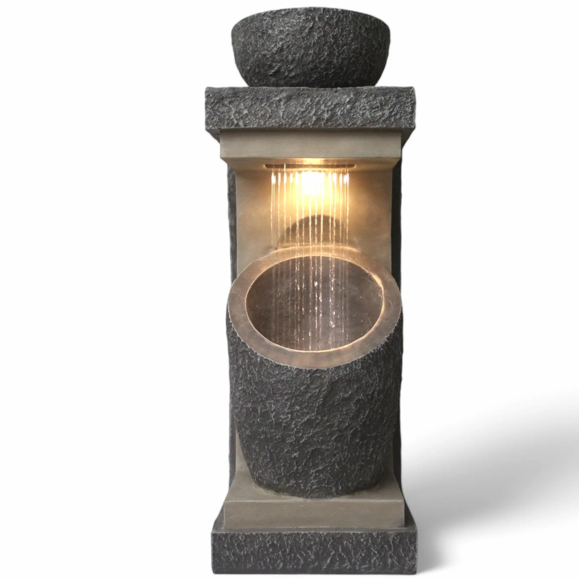 Fontana da giardino con illuminazione a LED Win 30, fontana moderna per piante, decorazione da giardino, effetto pietra, 81 cm