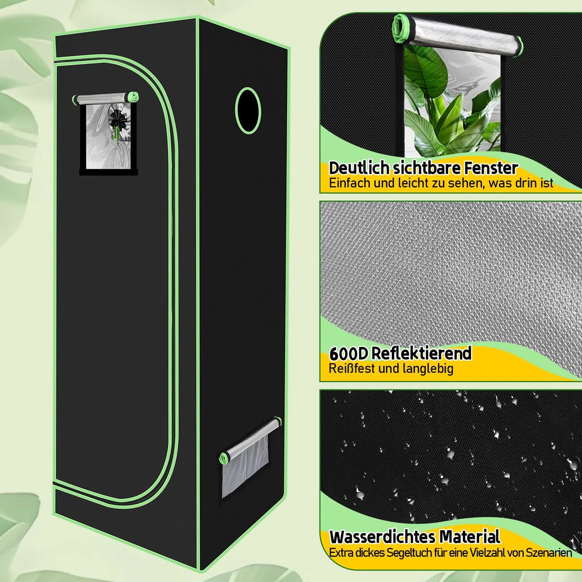 Grow Tent, tenda da giardino, 120 x 60 x 180 cm, resistente alla luce e impermeabile, con finestra di osservazione, Grow Box per serra ariosa, coltivazione in ambienti interni