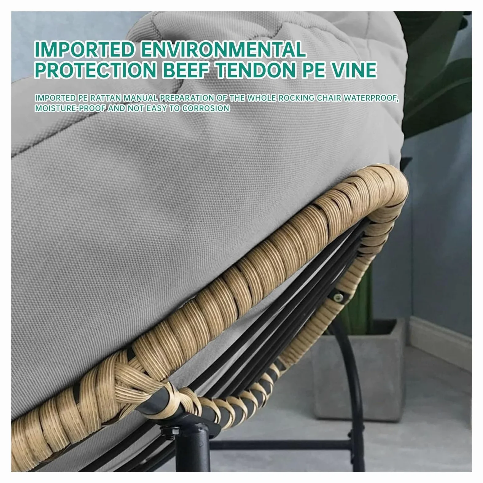 Sedia a dondolo da esterno, sedia a dondolo a forma di uovo da patio, sedia Papasan for interni, poltrona in vimini in rattan, sedia reale moderna for camera da letto, soggiorno, portico, giardino, pr