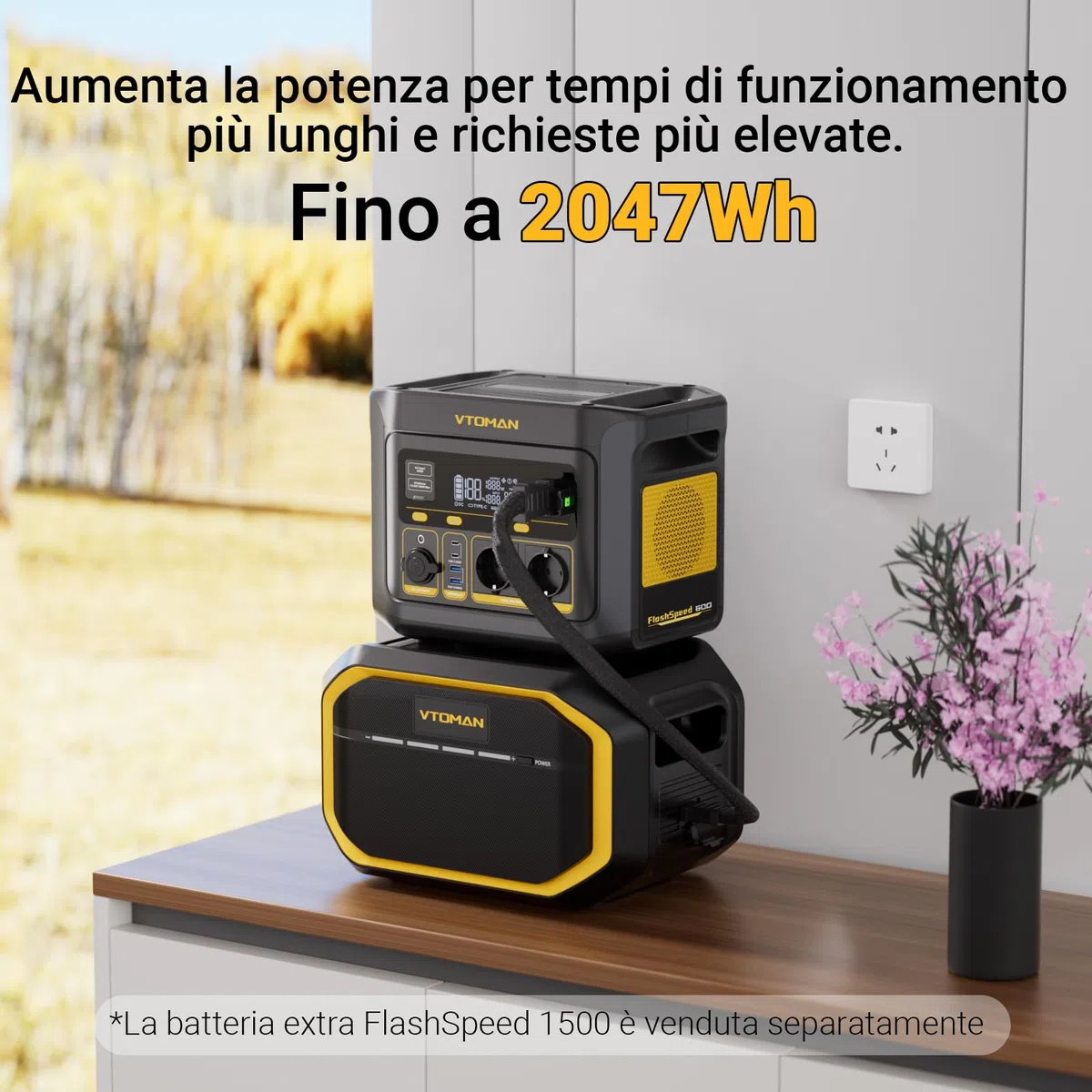 VTOMAN FlashSpeed 600 Centrale Elettrica Portatile 499Wh - 600W(1200W Picco) LiFePO4 Power Station, 100W USB-C, Ricarica da 0-80% in 60 Min, Capacità Espandibile Generatore Solare per Campeggio