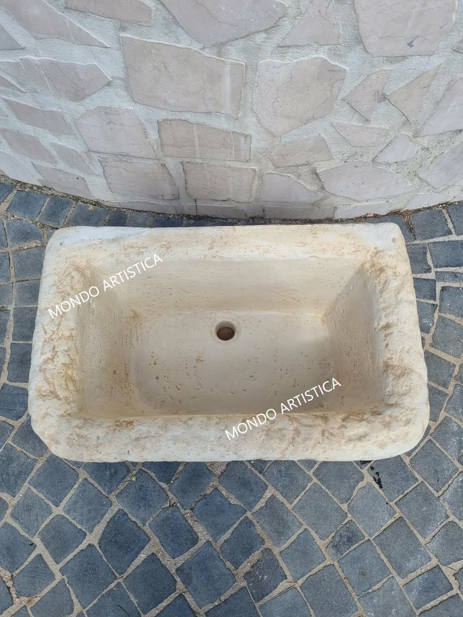 Lavandino Da Esterno In Cemento 60x37x30 Cm, Lavello Fontana da Giardino Artigianale, Resistente Alle Intemperie, Antigelo