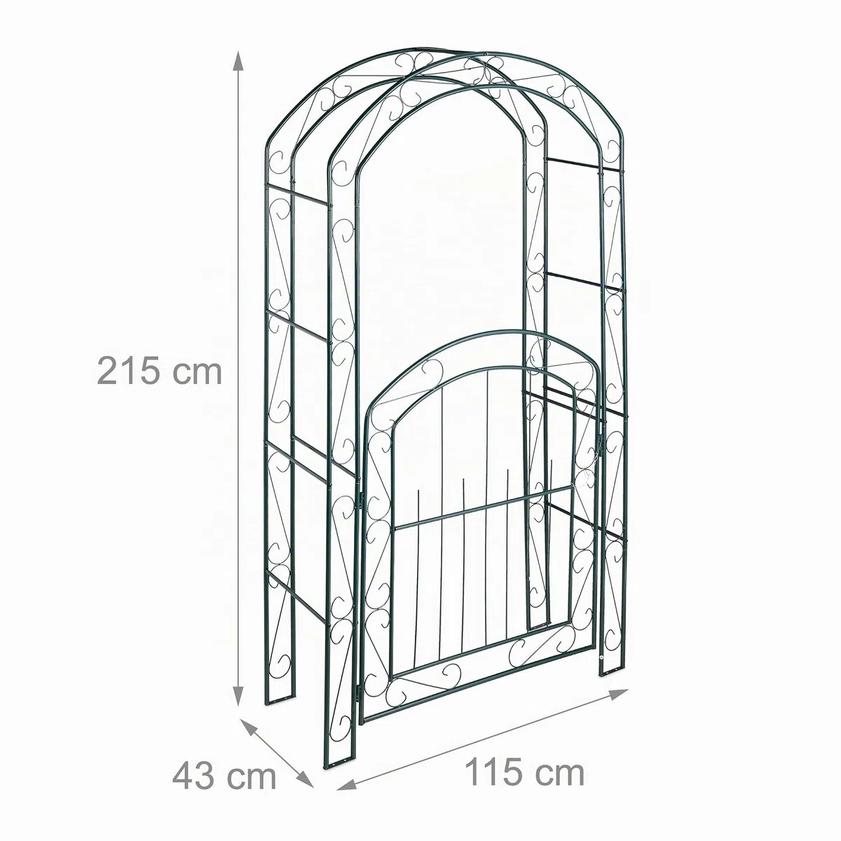 Relaxdays Arco per Rose con Cancelletto, Sostegno per Rampicanti, in Metallo, Resistente, HLP 215x115x43 cm, Verde