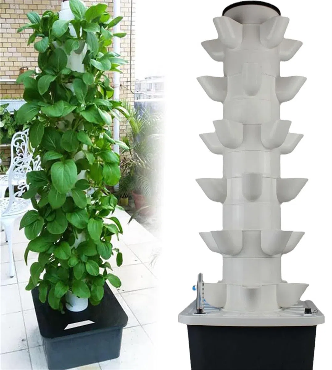 Sistema di Coltivazione Idroponica per Erbe, Frutta E Verdura da Interni, Torre Aeroponica da Giardino con Pompa Idratante, Adattatore, Vasi A Rete E Timer(Color:30holes)