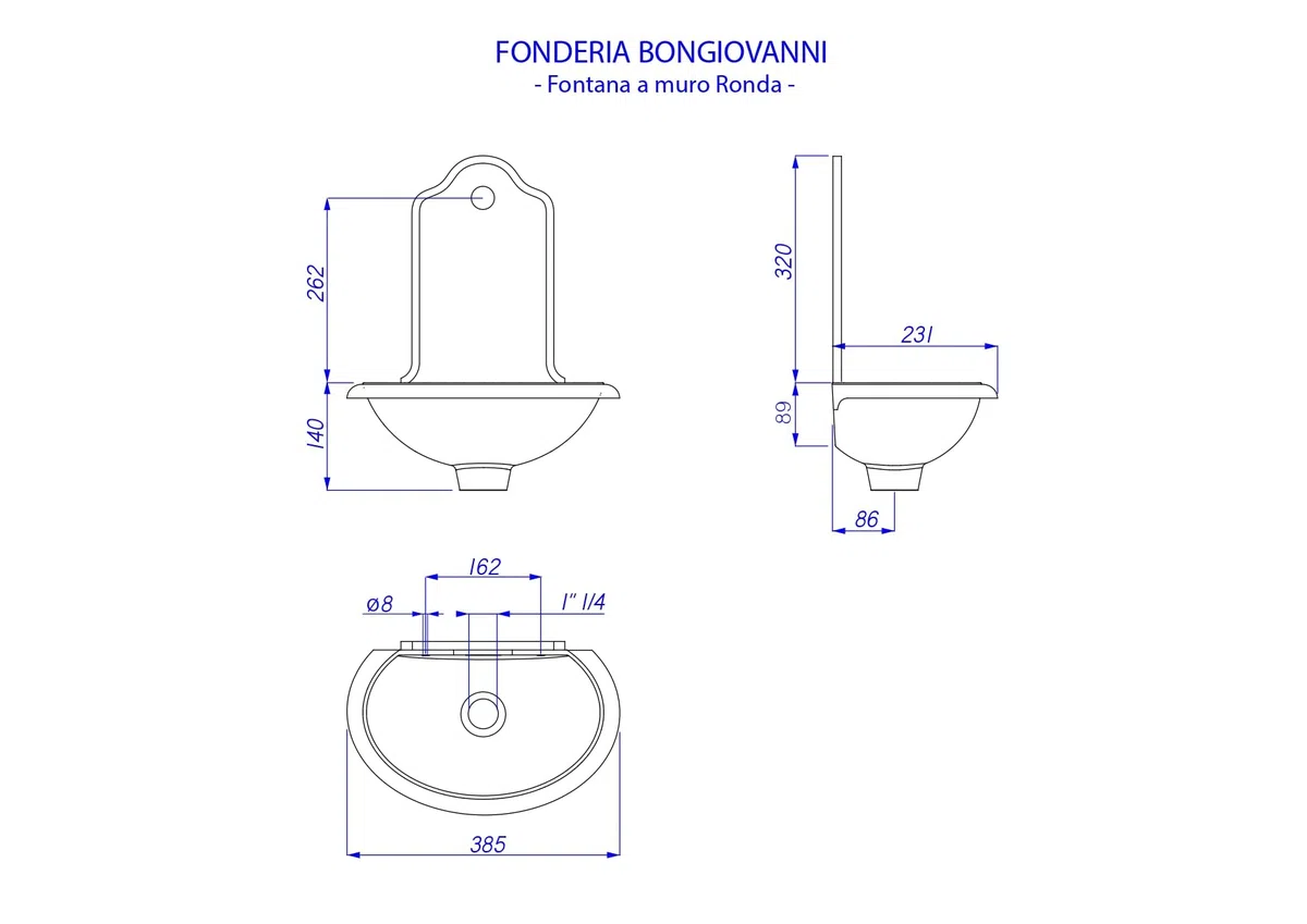 Fonderia Bongiovanni | Fontanella da giardino | Fontana a muro | Modello Ronda| colore antracite ghisa |senza rubinetto | per casa giardino | fontanella da esterno| fontana da giardino esterno