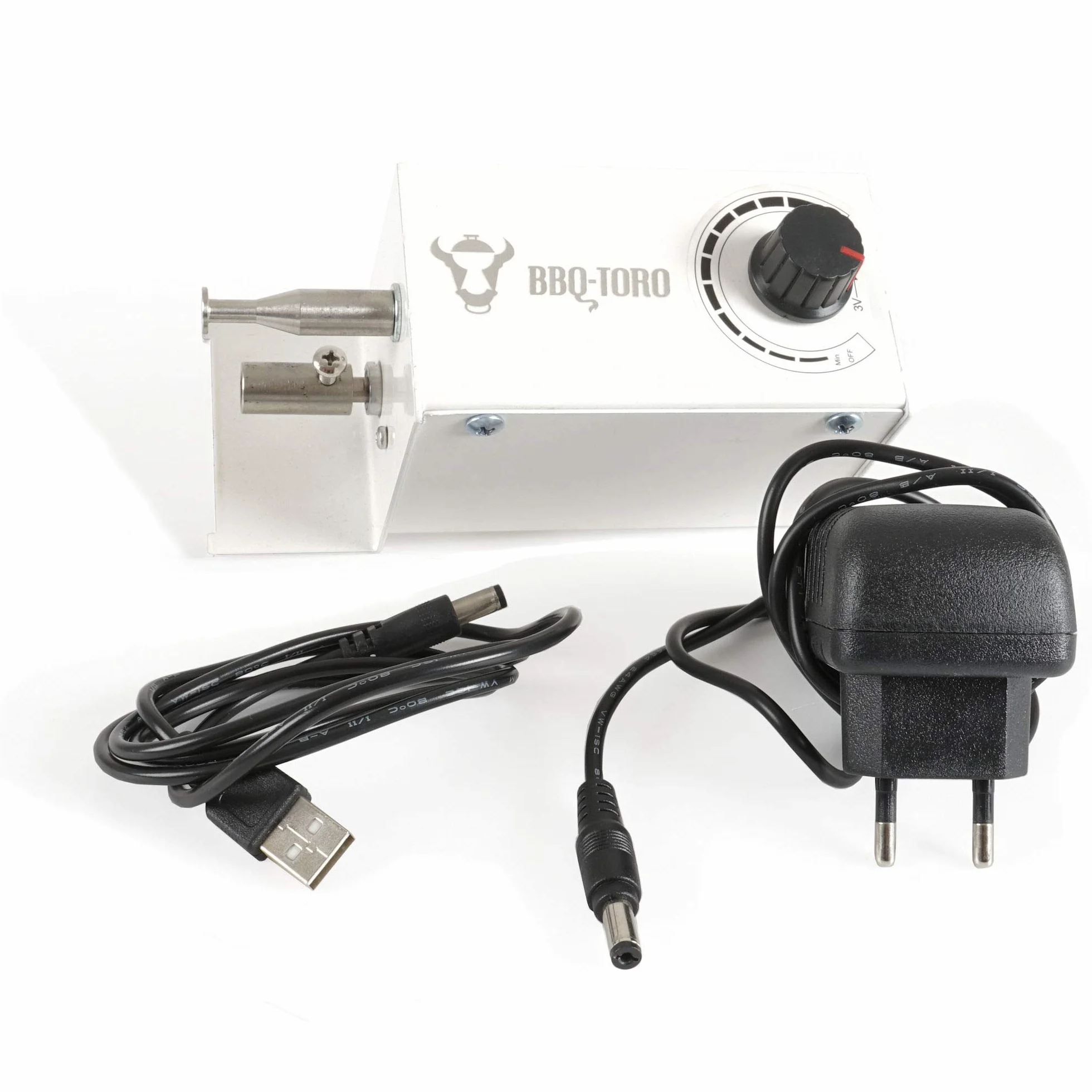 BBQ-Toro Girarrosto elettrico in acciaio inox con 10 spiedi e motore | Dimensioni regolabili (Larg.) 58 x (P) 26-40 cm | con spina per la corrente e USB