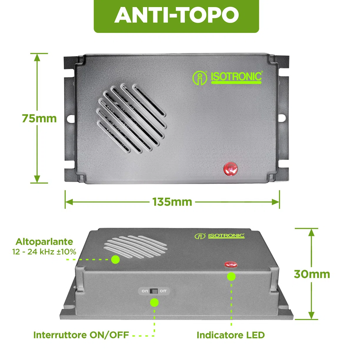 ISOTRONIC repellente topi ultrasuoni ratti disinfestante interni luce orientamento inclusa deterrente senza veleno trappola portata 30m² 1 unità efficace casa soffitta garage protezione difesa stop