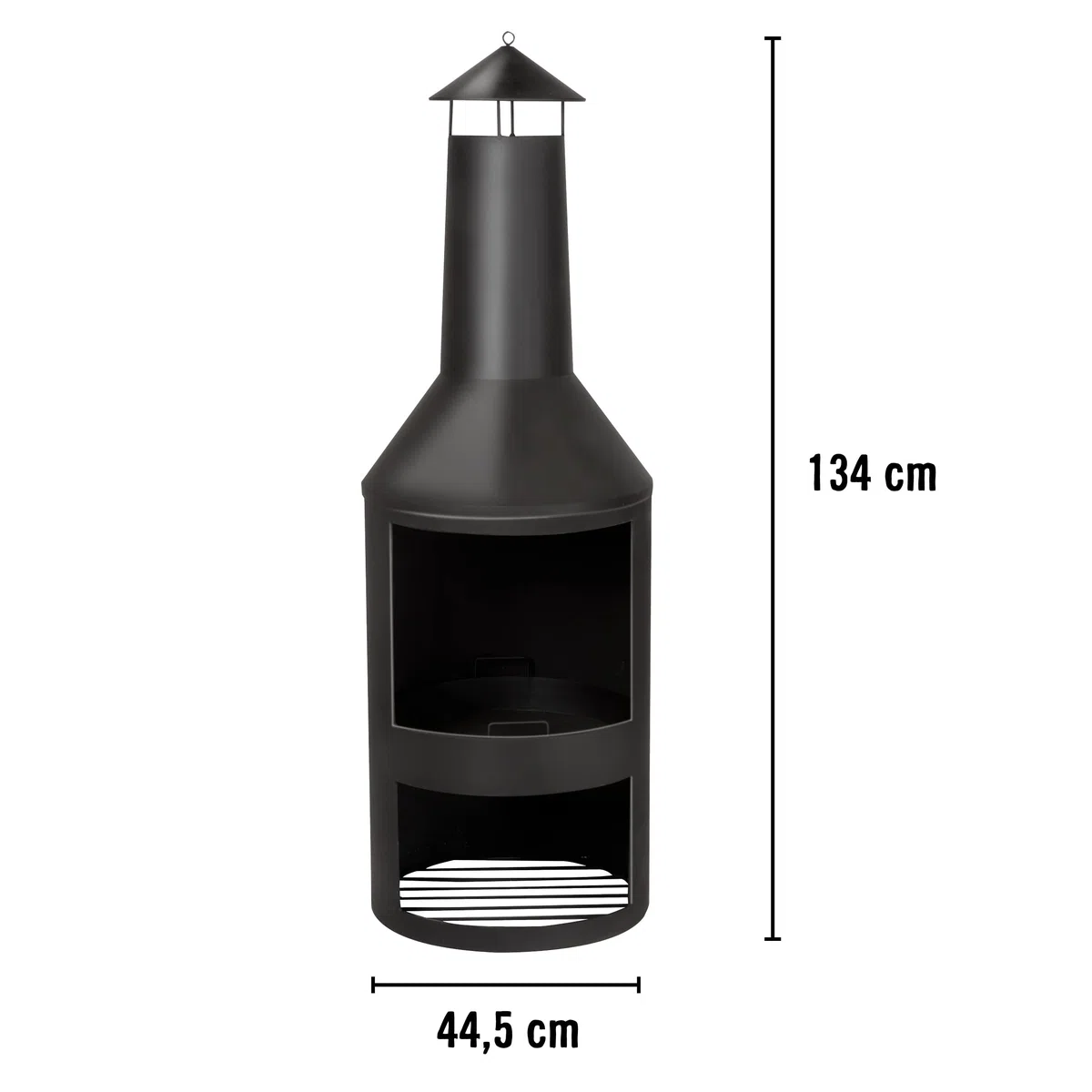 BBQ Collection Stufa da terrazza con camino – Braciere 44,5 x 44,5 x 134 cm – Camino da giardino per legna da ardere – Stufa da giardino con parascintille e ripiano in legno – stufa per terrazza