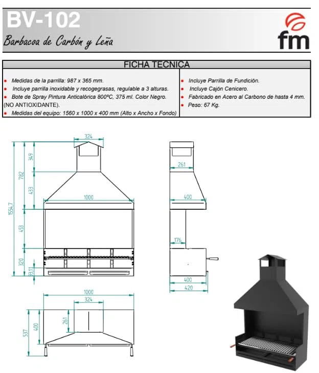 BARBECUE BRICOSOL FR CARBONE E LEGNA MODELLO BV-102 DI FM BARBECUE