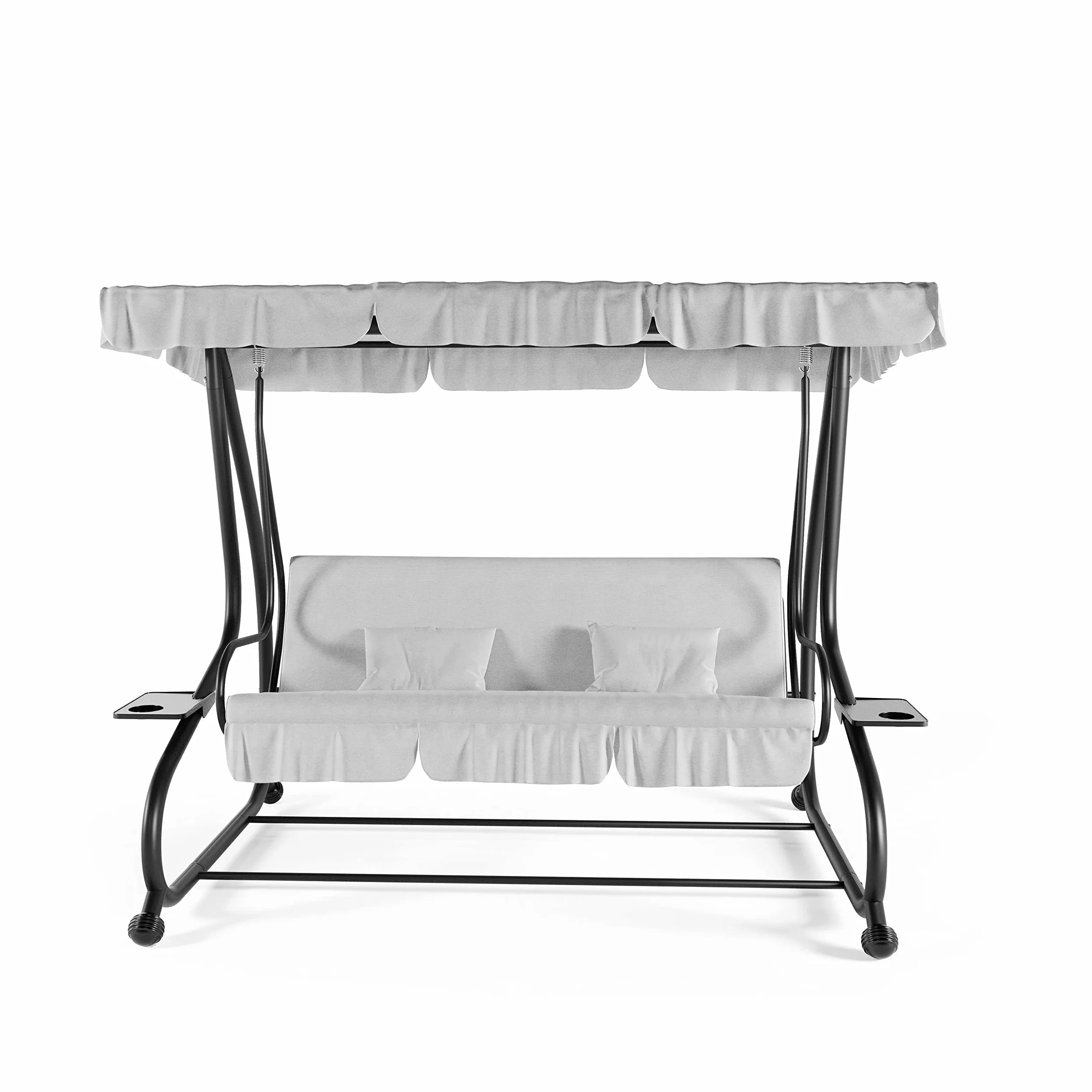 Dondolo Reclinabile 3 Posti Con Cuscini Imbottiti Parasole Tettuccio Regolabile Diventa Letto Struttura Acciaio Robusto Verniciato Giardino Esterno Balcone Terrazzo Piscina 200 x 120 x 160 cm Grigio