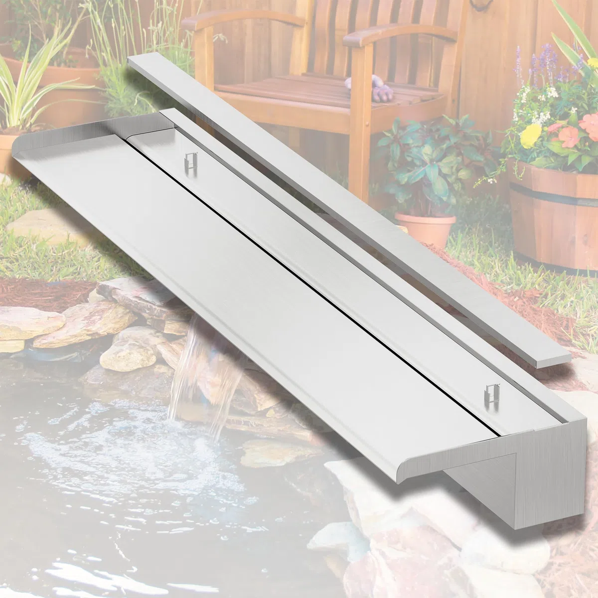 Kit con lama a cascata per laghetto, fontana da 90 cm in acciaio inox con accessori, larghezza 20 cm, fontana per giardino, patio, stagno