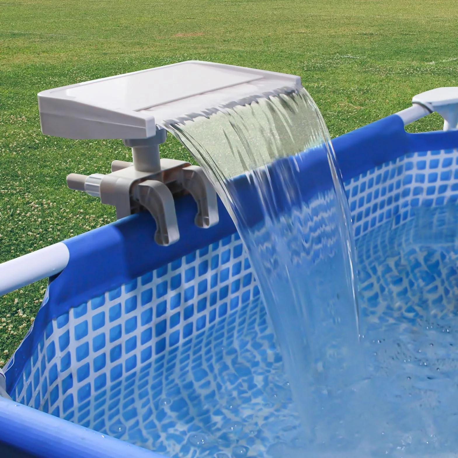Ejoyous Cascata per Piscina, Accessorio per Piscina Fuori Terra con Luci a LED, Design Staccabile per il Relax e il Raffreddamento, Fontana per per L'arredamento Esterno