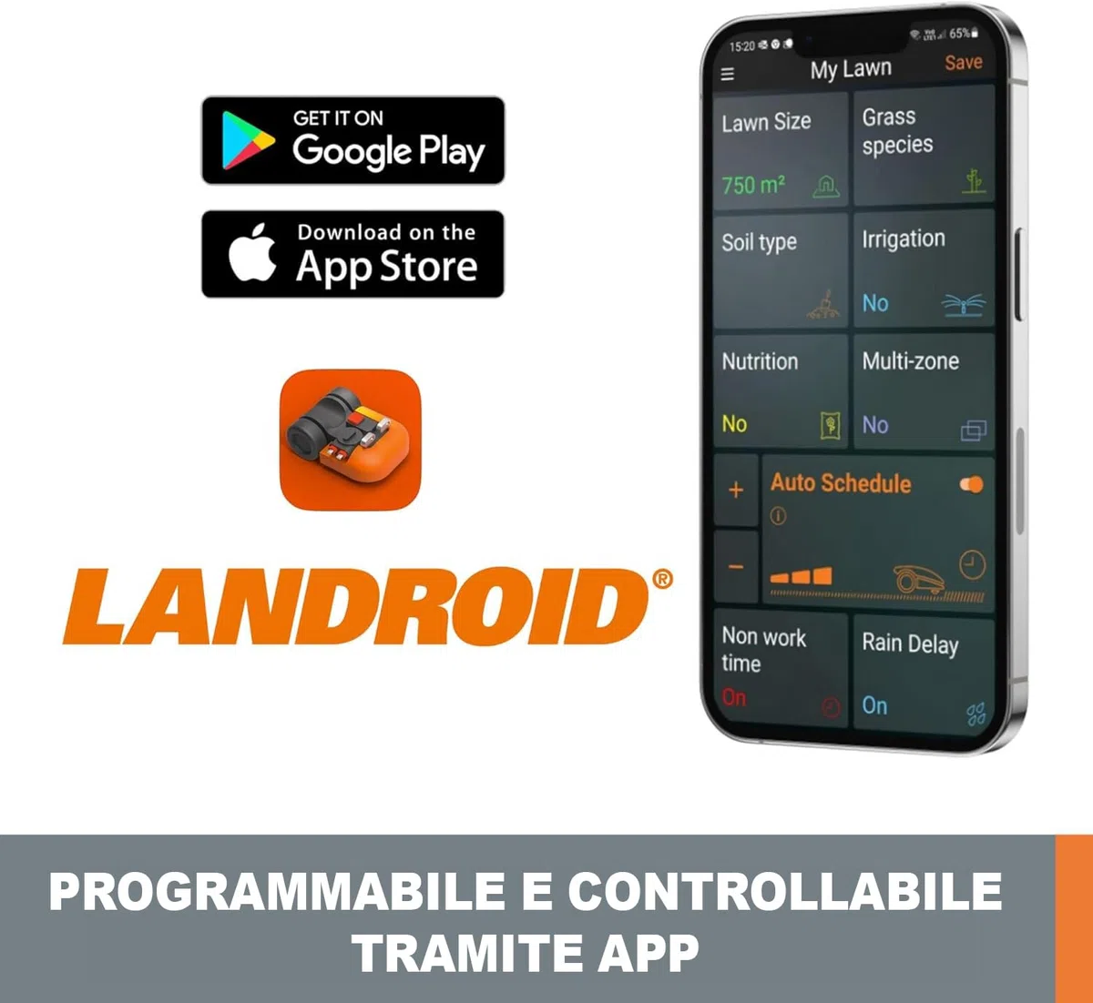 WORX WR169E Robot Landroid Classic rasaerba con cavo limitatore per giardini fino a 300 m² - navigazione AIA - controllo app, Wi-Fi, Bluetooth - Cut-to-Edge - larghezza di taglio 16 cm