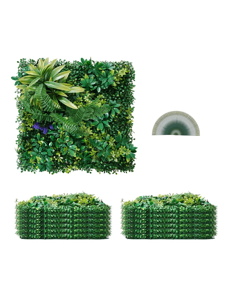 VEVOR Pannelli da Parete in Erba Artificiale 500 x 500 x 50 mm 12 Pezzi, Pannello di Bosso Verde Combinato 3D per Decorazioni Verdi per Interni ed Esterni e Copertura di Recinzione in Edera, Verde