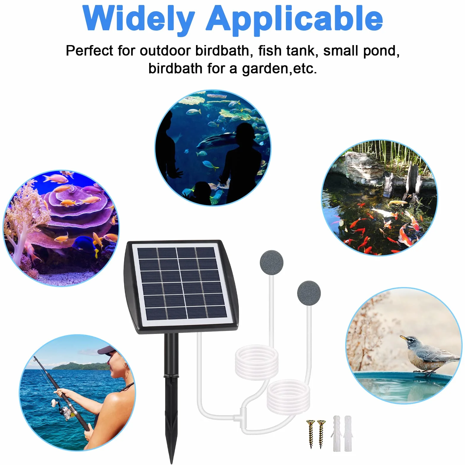 Pompa di Ossigeno Solare per Laghetto Aeratore 2W con Batteria 2200mAh, Ossigenatore per Acquario con Pietra Aerea e Tubo