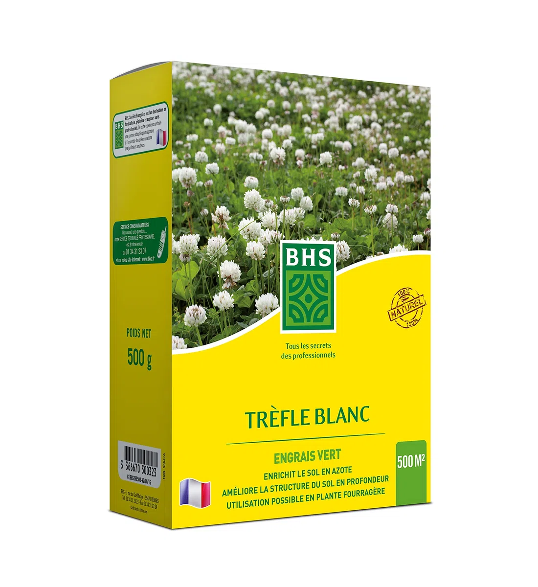BHS Trefle Blanc - Favorisce la biodiversità, si adatta a tutti i tipi di terreno, 500 g, 500 m², resistente al calpestio TRE500