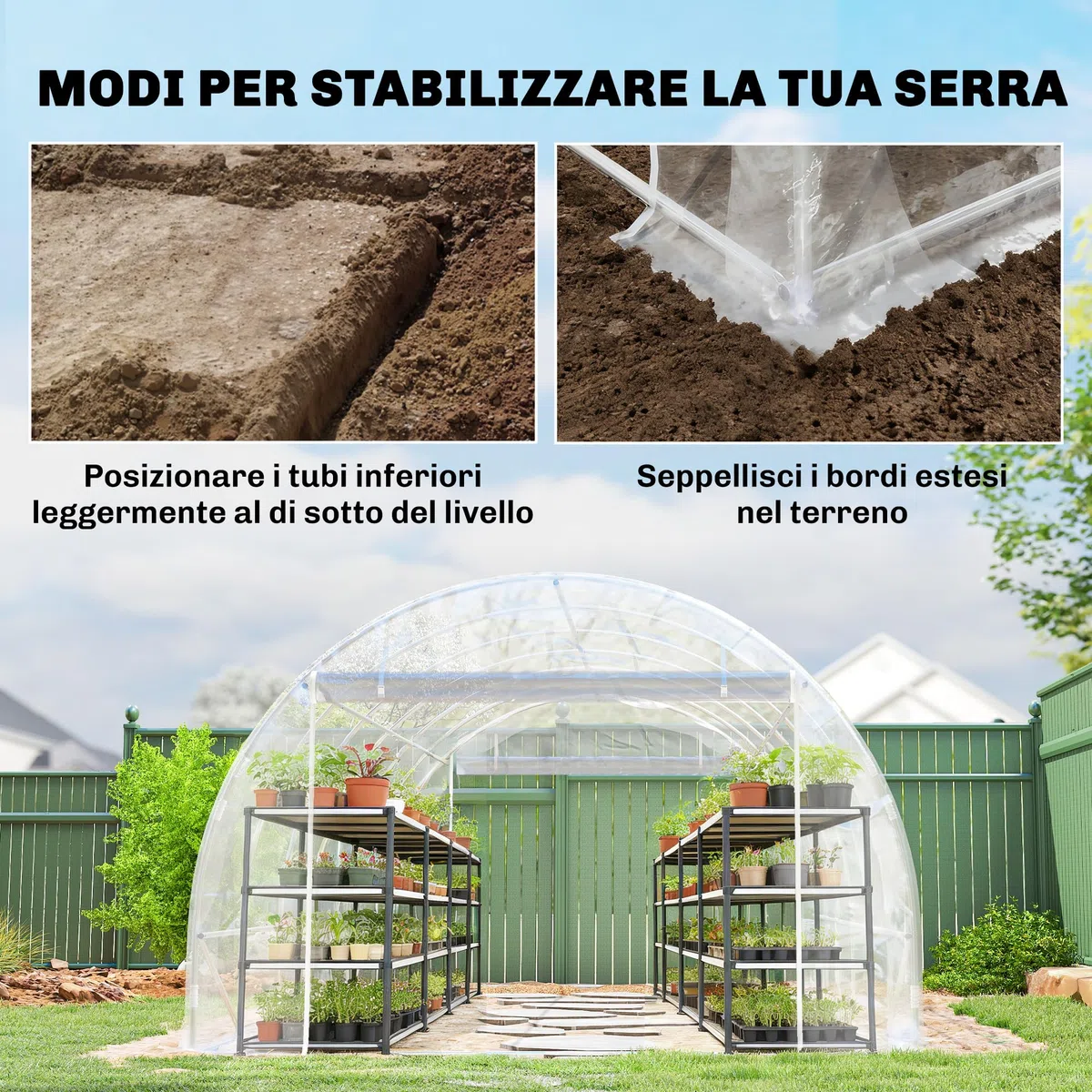 Outsunny Serra da Giardino a Tunnel 3x6x2 m con 2 Porte Avvolgibili, Serra per Orto con 4 Rinforzi Diagonali, Struttura in Acciaio e Copertura PE, per Orto Verdure Fiori Frutta, Anti UV, Trasparente
