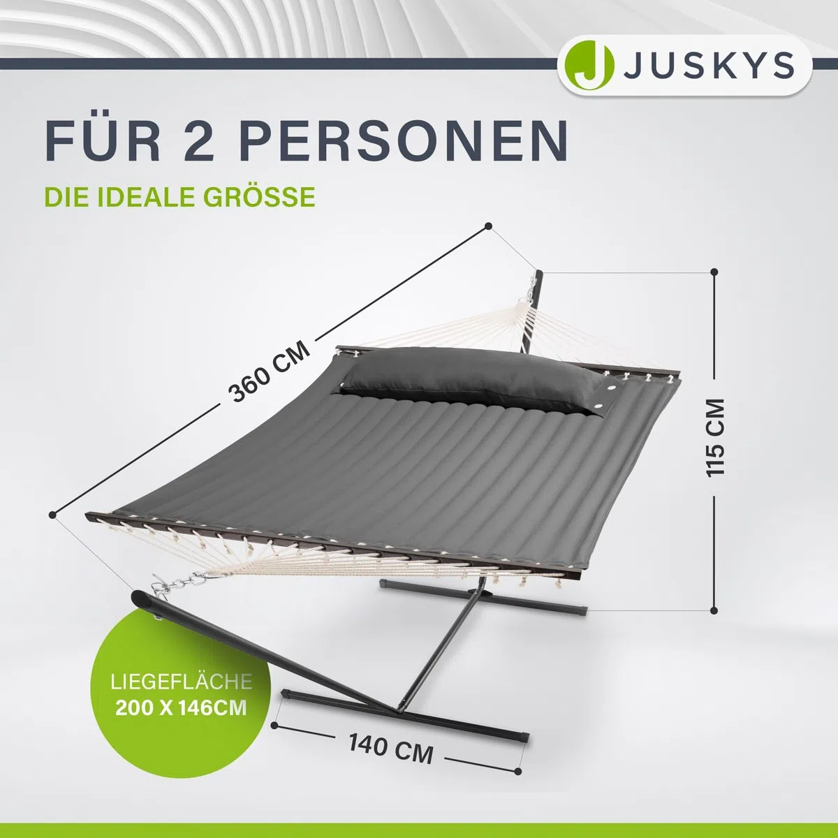 Juskys amaca Cata con telaio e cuscino – Lettino doppio da esterno per due persone – Telaio con capacità di carico fino a 200 kg – Antracite