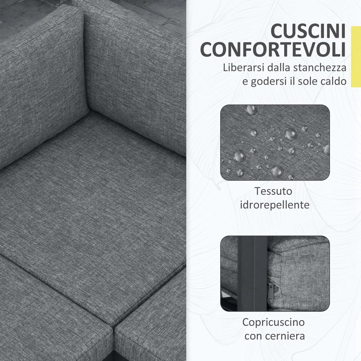 Outsunny Set da Giardino 4 Pezzi in Alluminio e Poliestere, Set da Esterno con 2 Divanetti 163x70x64 cm, Poltrona Angolare 70x70x64 cm e Tavolino da Caffè 102x60x30 cm, Grigio Scuro e Teak
