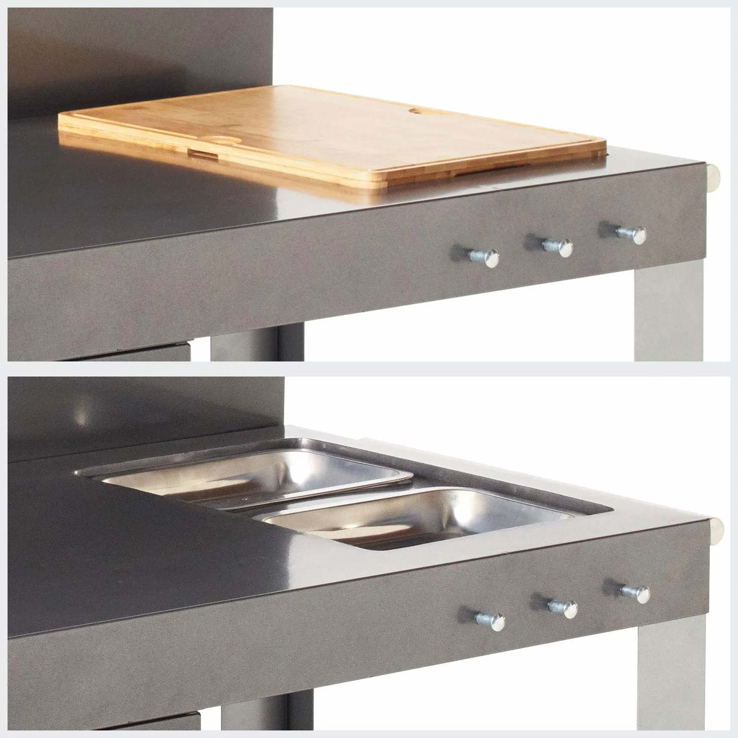 Cook’in Garden - Desserte Nova 110 Premium, Grande Carrello da Giardino con Piano di Lavoro, Mobile su Ruote Facile da spostare, Supporto Ideale per plancha o Barbecue, Nero/Grigio