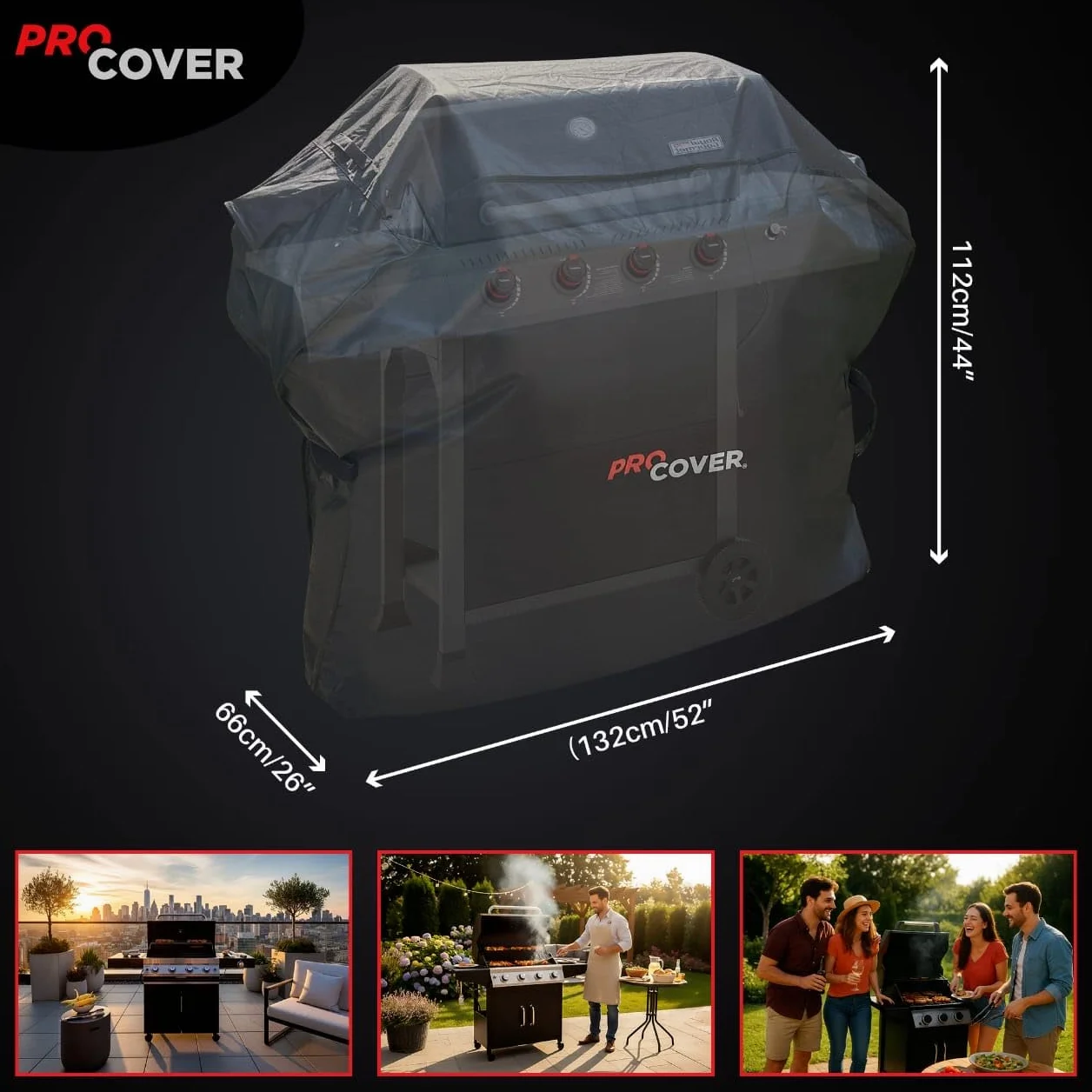 Copertura per Barbecue e Griglia – Impermeabile e resistente | Oxford 600D Premium | Antivento | Qualità professionale compatibile con tutti i marchi (132cm x 112cm x 66cm)