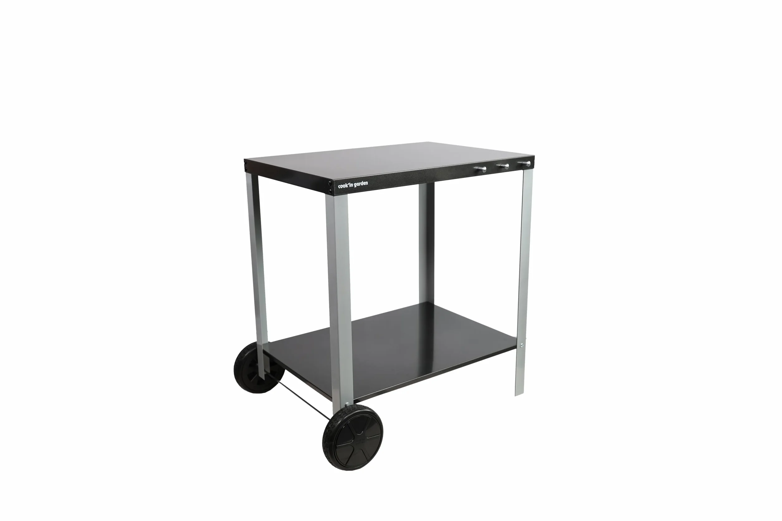Cook'in Garden - Carrello con piano di lavoro mobile e ruote rinforzate, mobile da esterno ideale per giardino o terrazza, supporto ideale per barbecue o barbecue, nero/grigio