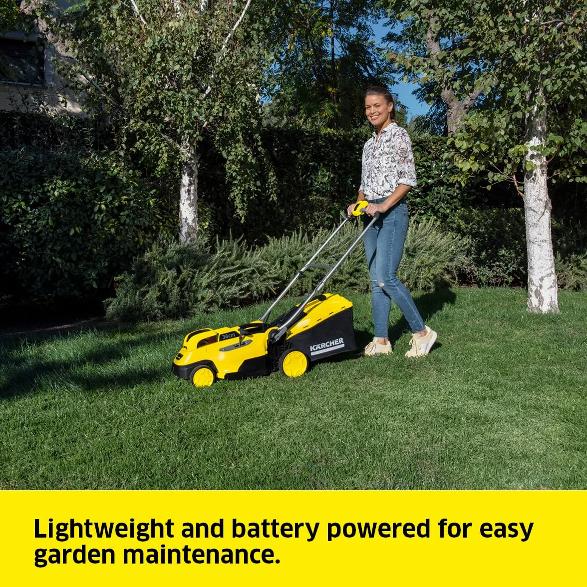 Kärcher - Rasaerba elettrco LMO 18-36 Battery - Ampiezza di taglio 36cm - Capacità serbatoio 45l - Durata batteria 350m² - Batteria 18 V (esclusa), Giallo