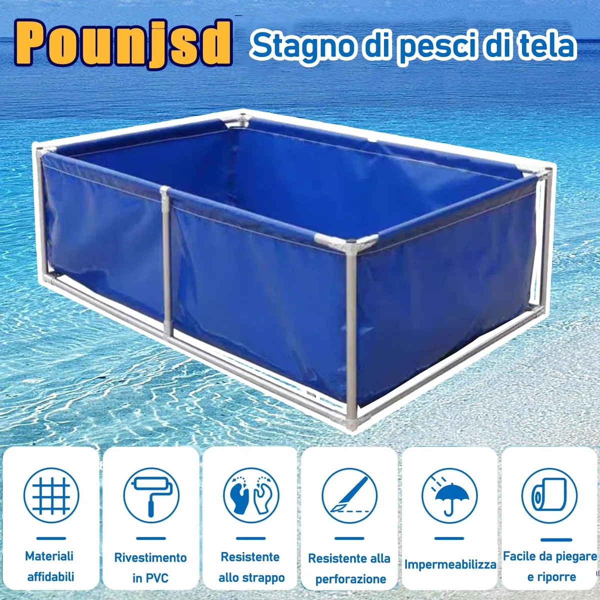 laghetto for pesci stereo con supporto, 2×1m Piscine semplici,Grande Acquario in PVC/Tela,Serbatoio Di Acqua All'aperto Dell'acquario Della Tela,Serbatoio temporaneo per Pesci d'Acqua salata