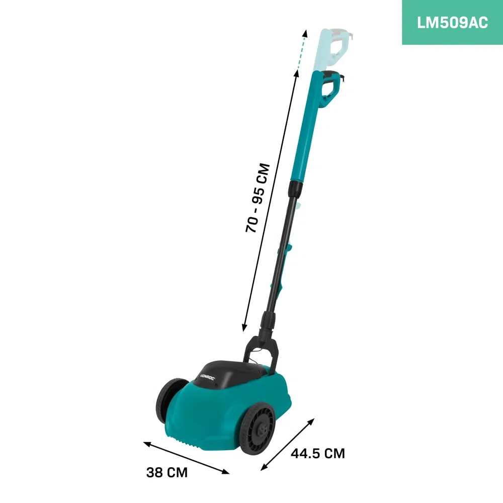 VONROC Mini Tosaerba Elettrico 350W – 22 cm – Taglio e Mulching – 3 Altezze di Taglio – Ideale per Piccoli Giardini – Incl. Strumento di Pulizia