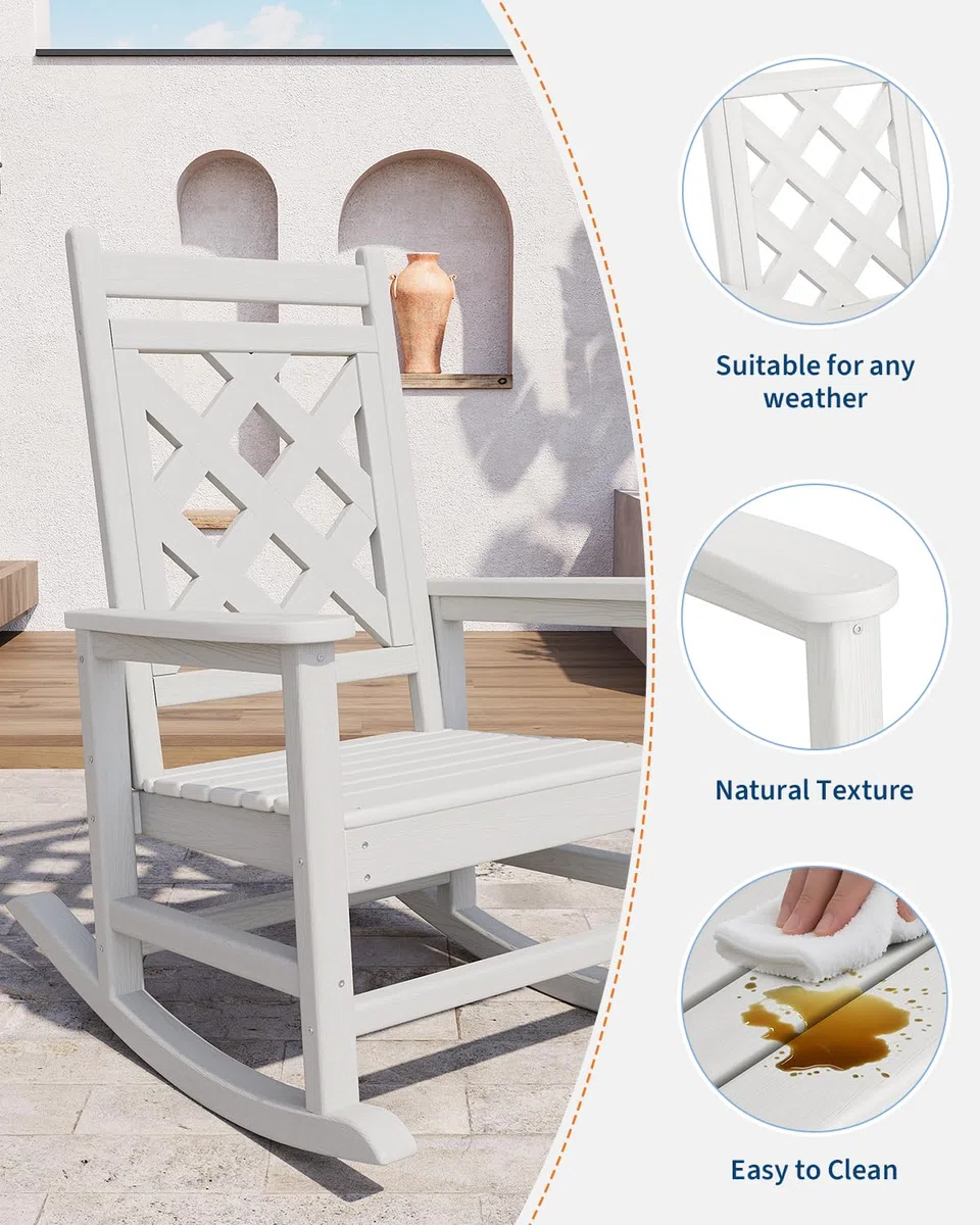 Comfort Superiore - Sedia a Dondolo Da Giardino Adirondack in HDPE, Schienale Alto, Resistente Alle Intemperie, Capacità Di Carico 380 kg, Ideale Per Terrazza, Patio, Piscina o Veranda