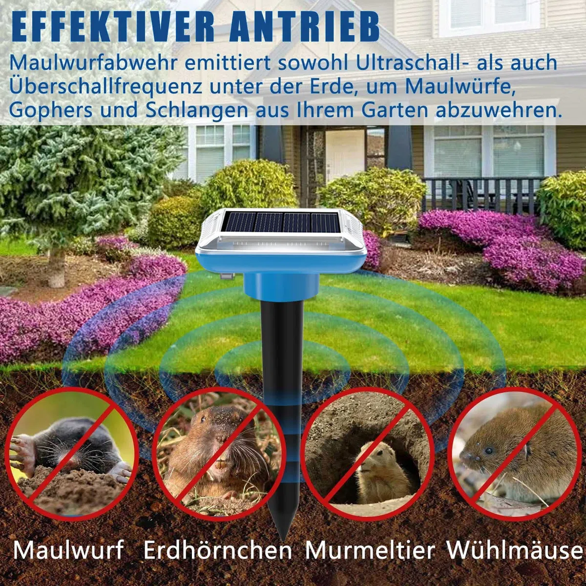 Repellente ultrasuoni per Talpe,Repellente per Scaccia Talpe,Repellente per Talpa/Serpent