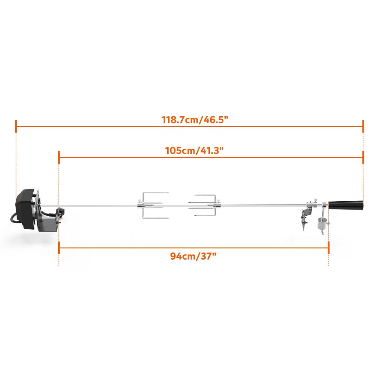 onlyfire BRK-6054 Universale Girarrosto per Barbecue per La Maggior Parte dei Grill a Gas a 2 a 4 Bruciatori, Girarrosto Elettrico, 81-107 CM x 8 MM Asta Quadrata Standard per Spiedo
