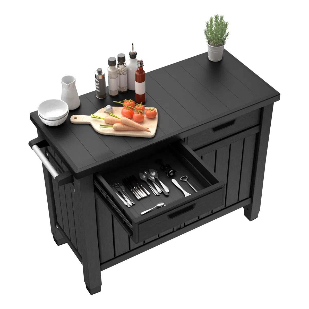 Keter Mobile Barbecue Unity XL, ideale come supporto per la preparazione del barbecue,134x51,7x90H cm, Grafite