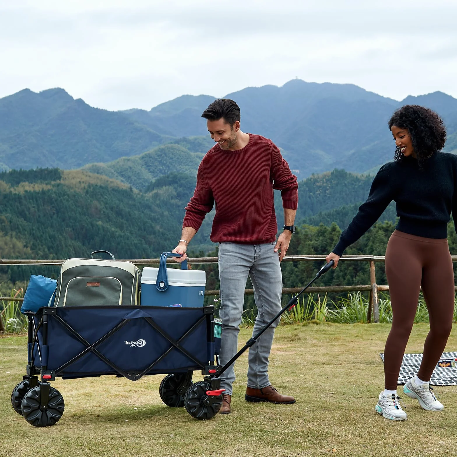 Portal Carro da spiaggia pieghevole, resistente, di grande capacità con ruote per tutti i terreni, carretto portatile per campeggio, giardino, shopping, generi