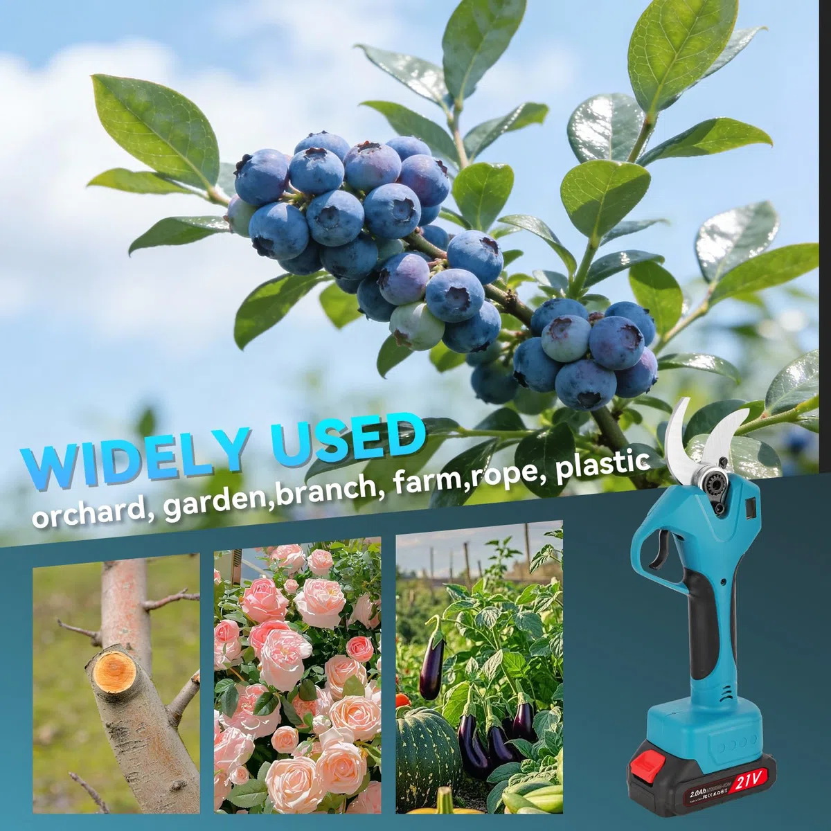 Forbici Potatura a Batteria 40 mm, Cesoia da Potatura Elettrica con Display,Motore Brushless, Lama SK5, 2 Batterie 2.0Ah, per Alberi e Arbusti Giardinaggio e Vigneto