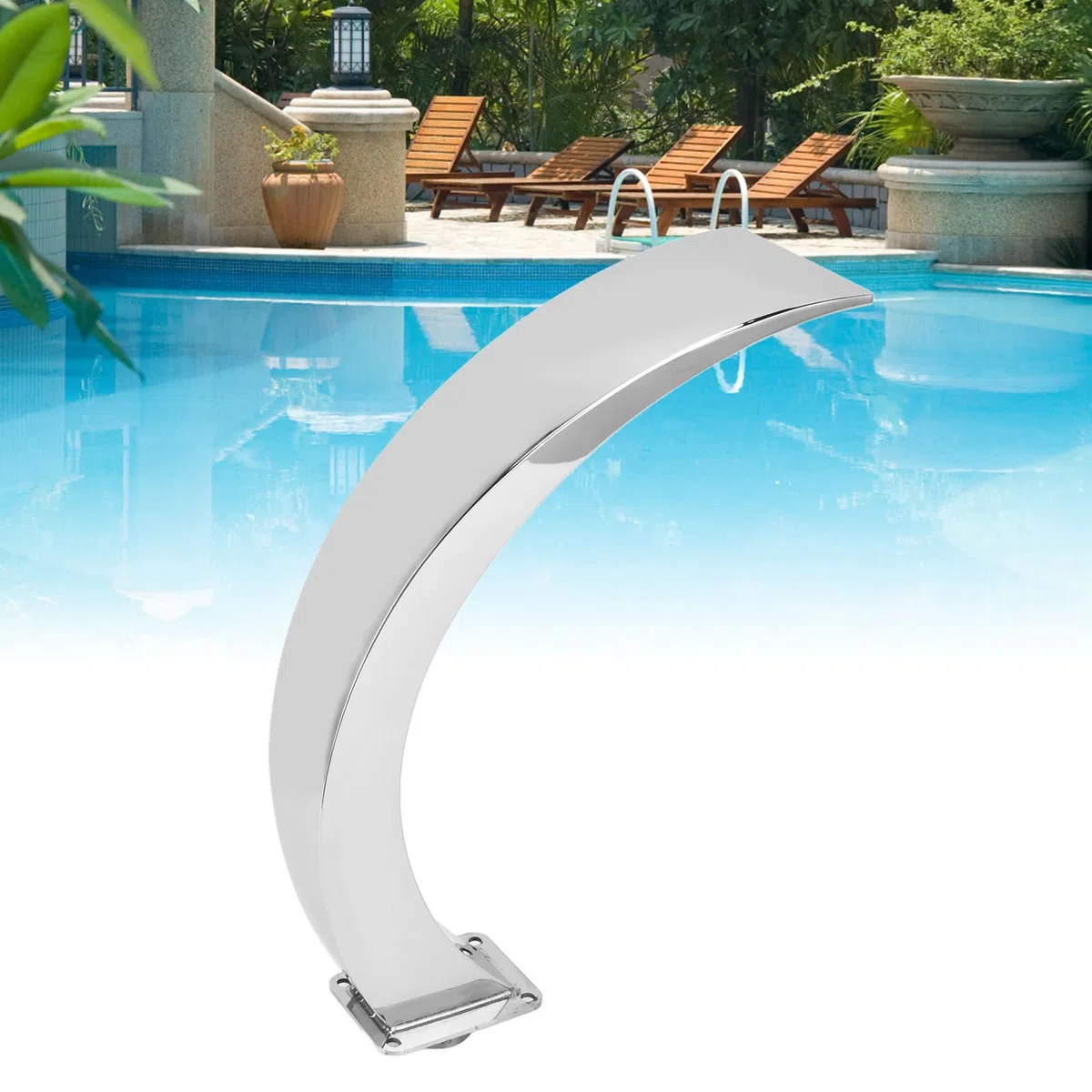Fontana a cascata per piscina, con filettatura interna G1, in acciaio inox 304, design arrotondato, curvo, fontana per parco giochi