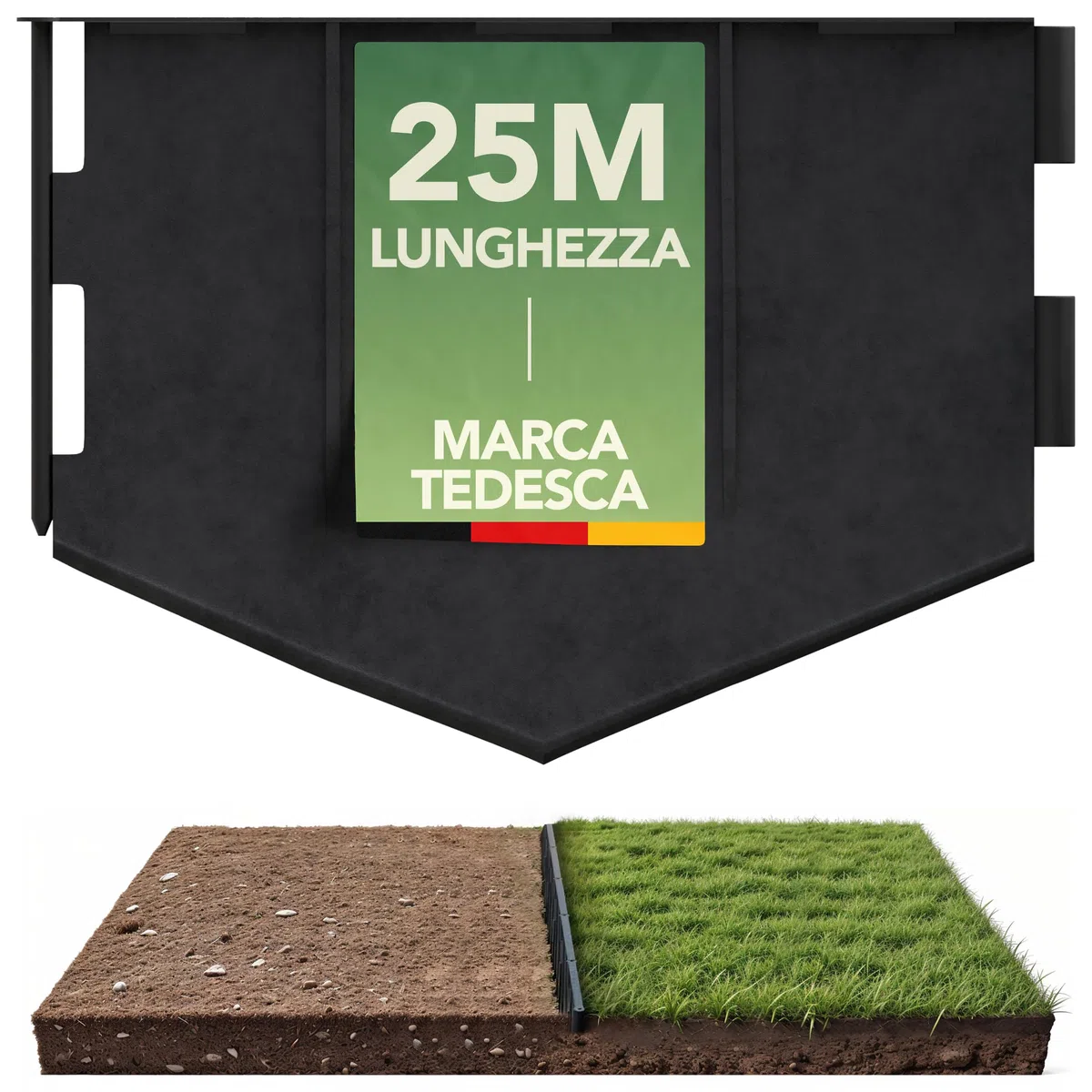 LAINFELD Bordo Flessibile In Plastica Per Prati E Aiuole, Colore Antracite, 25 Metri Di Delimitazione (125 Elementi Da 20 Cm), Sistema A Incastro, Resistente Ai Raggi UV