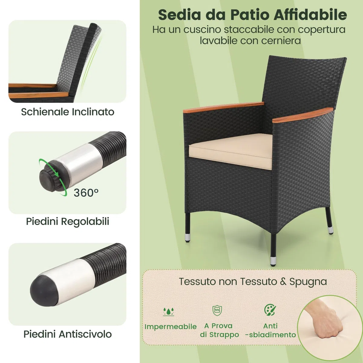 COSTWAY Set da Giardino 9 Pezzi in Rattan PE, Set Pranzo da Giardino con 1 Tavolo e 8 Sedie con Cuscini, Tavolo da Esterno con Piano in Legno di Acacia e Foro per Ombrellone, Naturale